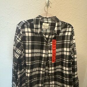 Jach's Girlfriend Women's Plaid Soft Flannel Shirt Black White Size M